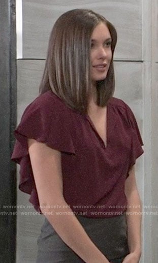 Willow’s burgundy flutter sleeve top on General Hospital