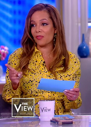 Sunny's yellow floral print tie waist dress on The View