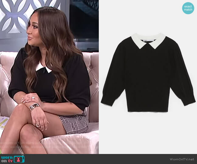 Sweater with Contrasting Collar by Zara worn by Adrienne Houghton on The Real