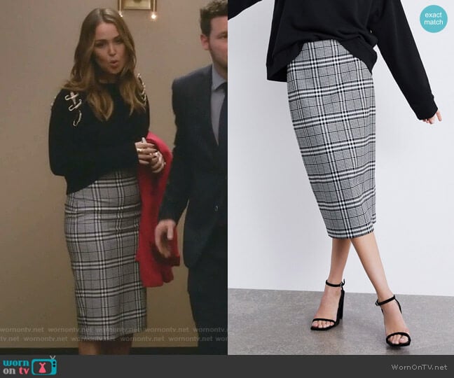 Plaid Pencil Skirt by Zara worn by Jo Wilson (Camilla Luddington) on Greys Anatomy