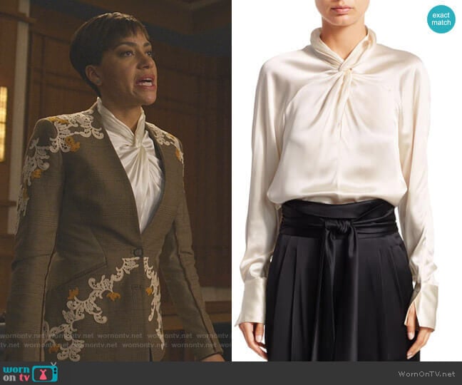 Twisted Silk Blouse by 3.1 Phillip Lim worn by Lucca Quinn (Cush Jumbo) on The Good Fight