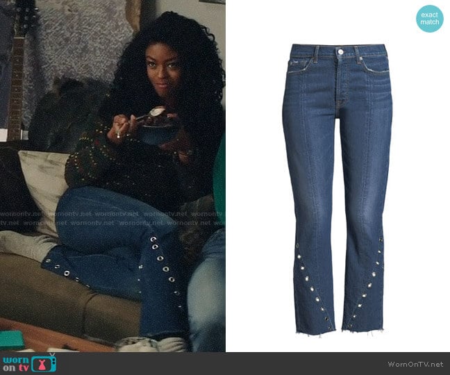 7 For All Mankind Edie Cropped Straight-Leg Jeans w/ Grommets worn by Ali Finer (Javicia Leslie) on God Friended Me