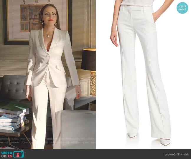 Leaf Crepe Classic Suiting Pants by Alexander McQueen worn by Fallon Carrington (Elizabeth Gillies) on Dynasty