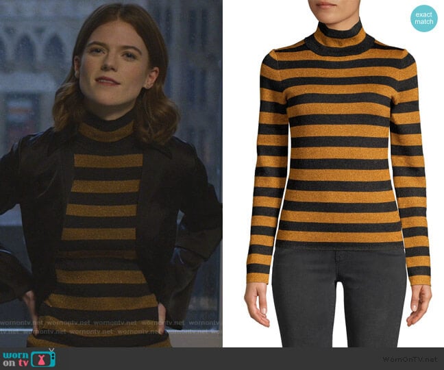 Roberta Metallic Stripe Turtleneck Top by Alice + Olivia worn by Maia Rindell (Rose Leslie) on The Good Fight