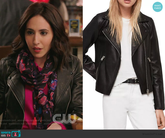 Dalby Leather Biker Jacket by All Saints worn by Valencia Perez (Gabrielle Ruiz) on Crazy Ex-Girlfriend