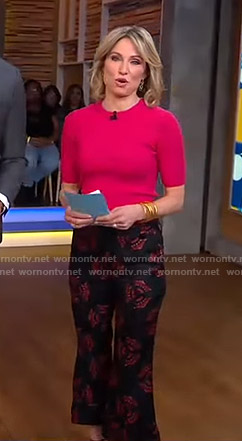 Amy’s pink ribbed top and floral pants on Good Morning America