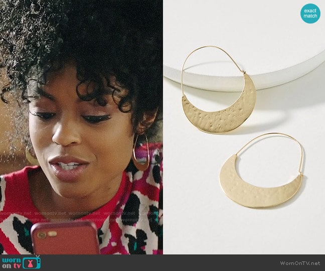 Anthropologie Crescent Hoop Earrings worn by Ali Finer (Javicia Leslie) on God Friended Me