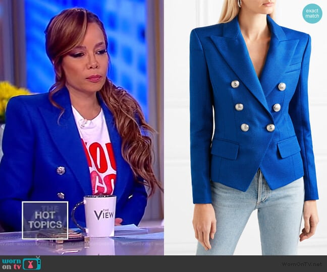 Double-breasted woven blazer by Balmain worn by Sunny Hostin on The View