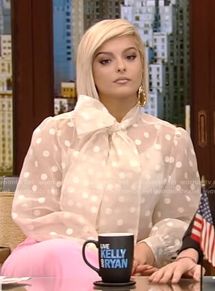 Bebe Rexha’s polka dot sheer blouse on Live with Kelly and Ryan