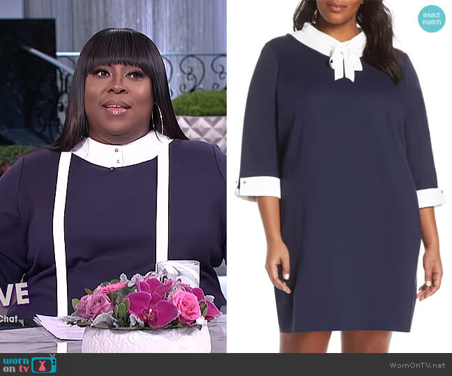 Bow Neck Shift Dress by Ming Wang worn by Loni Love on The Real