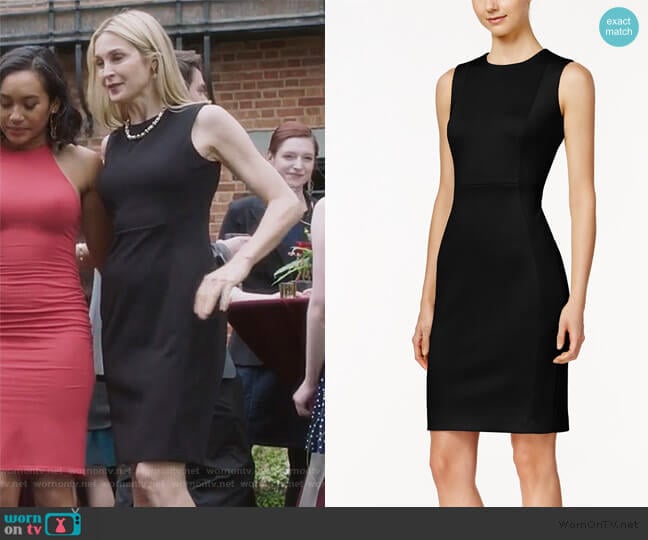 Scuba Crepe Sheath Dress by Calvin Klein worn by Clair Hotchkiss (Kelly Rutherford) on Pretty Little Liars The Perfectionists