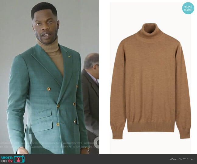 Camel Turtleneck by Suitsupply worn by Jeff Colby (Sam Adegoke) on Dynasty