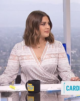 Carissa’s striped lace inset wrap top on E! News Daily Pop