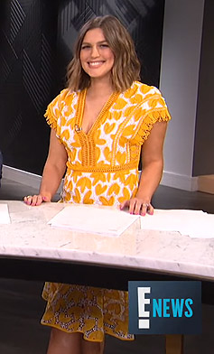 Carissa’s yellow and white crochet lace dress on E! News