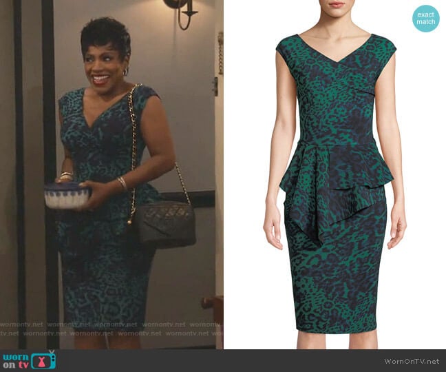 Rose’s green animal print peplum dress on Fam