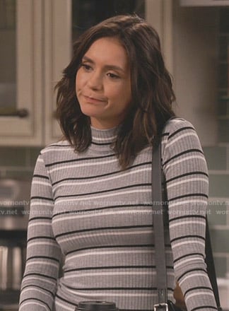 Clem's grey striped ribbed sweater on Fam