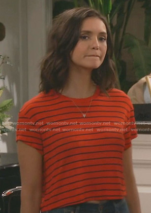 Clem’s red cropped striped tee on Fam
