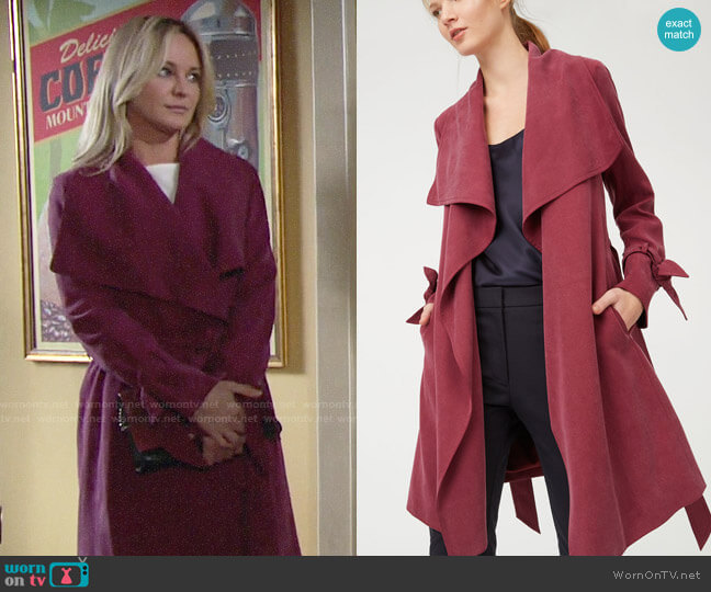 Club Monaco Ellayne Trench Coat worn by Sharon Collins (Sharon Case) on The Young & the Restless