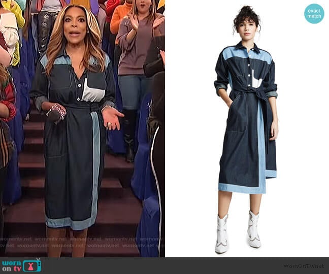 Belted Two Tone Shirtdress by Colovos worn by Wendy Williams on The Wendy Williams Show