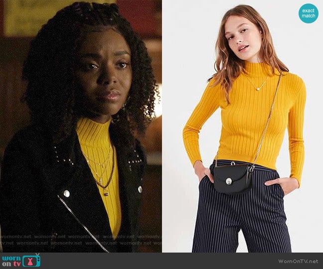 Cooperative Cindy Ribbed Mock-Neck Sweater worn by Josie McCoy (Ashleigh Murray) on Riverdale