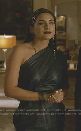 Cristal's one shoulder leather dress on Dynasty