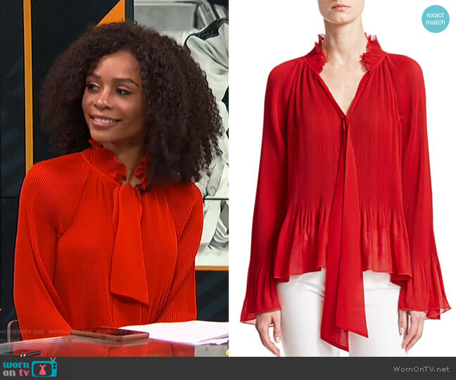 Pleated Bell Sleeve Blouse by Derek Lam 10 Crosby worn by Zuri Hall  on E! News