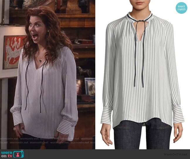 Striped Silk Blouse by Derek Lam worn by Grace Adler (Debra Messing) on Will and Grace