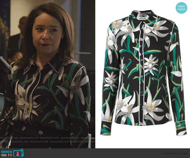 floral print shirt by Diane von Furstenberg worn by Marissa Gold (Sarah Steele) on The Good Fight