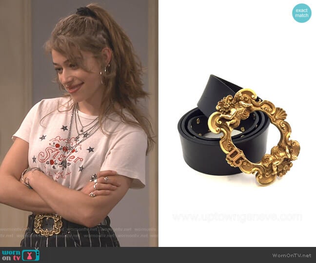 Baroque Buckle Leather Belt by Dolce & Gabbana worn by Shannon (Odessa Adlon) on Fam