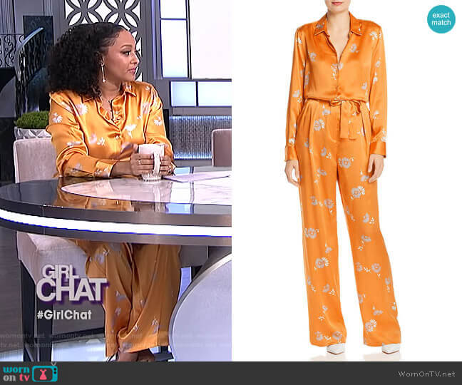 WornOnTV: Tamera’s orange floral blouse and trousers on The Real ...