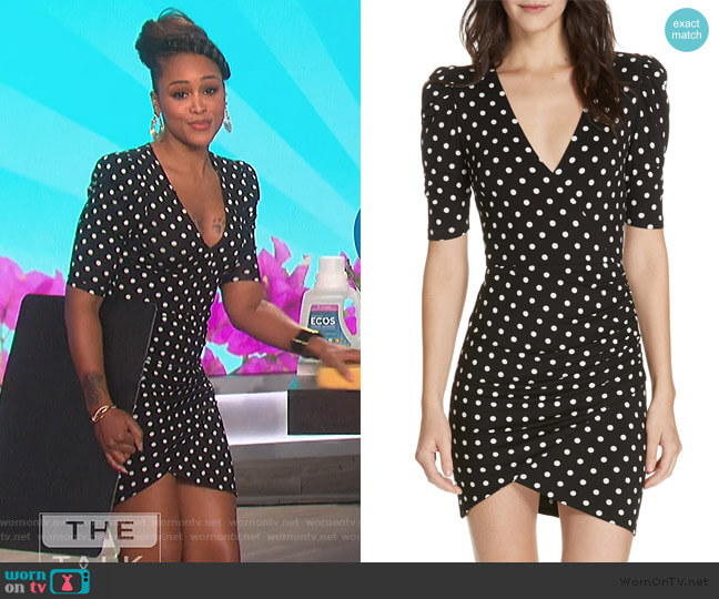 Judy Ruched Faux Wrap Dress by Alice + Olivia worn by Eve on The Talk