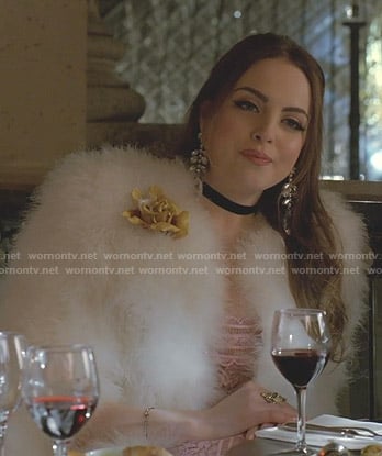 Fallon's pink lace dress and fur jacket on Dynasty