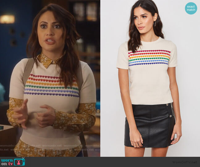 Rainbow Heart Short Sleeve Sweater worn by Ana Torres (Francia Raisa) on Grown-ish