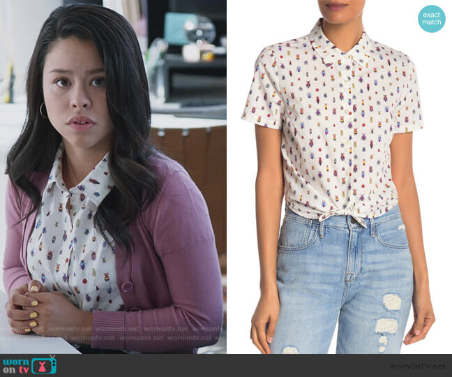 Insect Print Shrunken Fit Blouse by Frame Denim worn by Mariana Foster (Cierra Ramirez) on Good Trouble