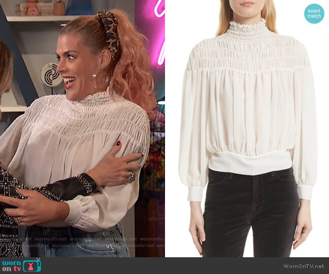 Smocked Tie Back Blouse by Frame worn by Busy Philipps on Busy Tonight