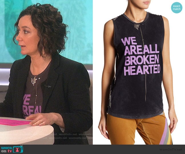 Broken Hearted Studded Tank Top by Free City worn by Sara Gilbert on The Talk