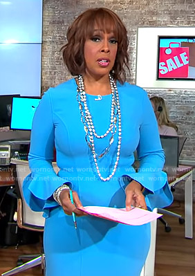 WornOnTV: Gayle’s blue ruffled sleeve dress on CBS This Morning | Gayle ...