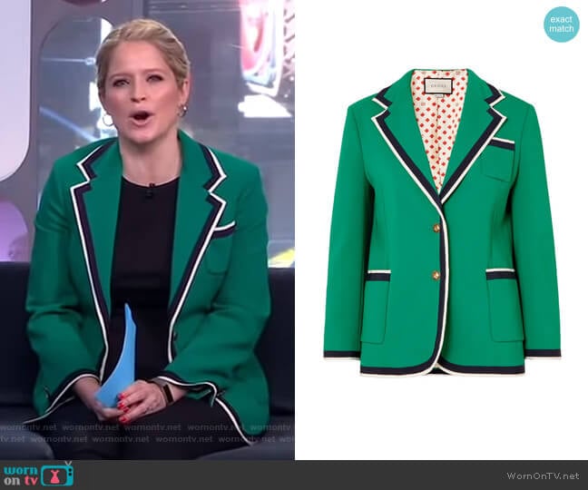 Grosgrain-Trimmed Cady Blazer by Gucci worn by Sara Haines on Good Morning America