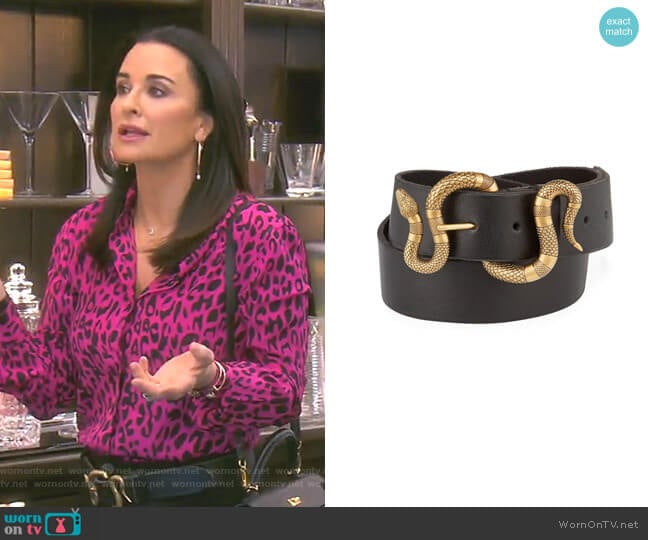 Leather Snake-Buckle Belt by Gucci worn by Kyle Richards on The Real Housewives of Beverly Hills