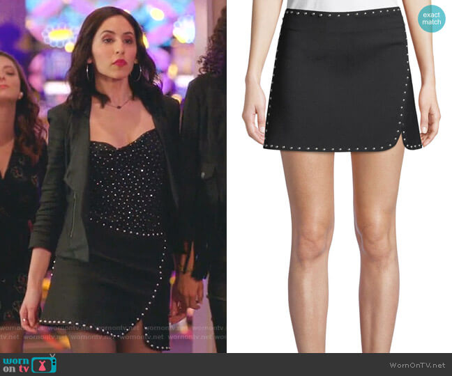 Studded Side-Split Mini Skirt by Helmut Lang worn by Valencia Perez (Gabrielle Ruiz) on Crazy Ex-Girlfriend