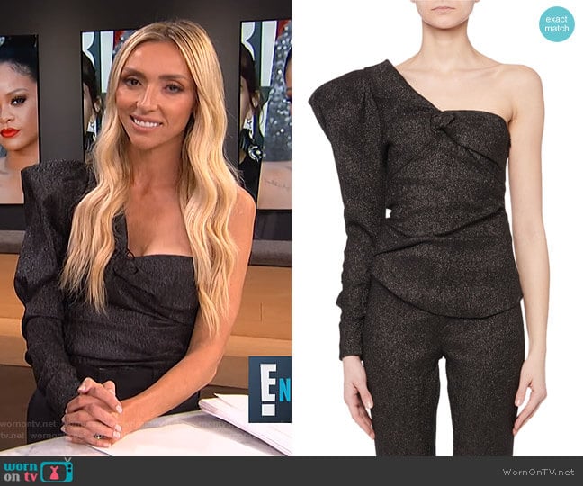 One-Shoulder Volume-Sleeve Metallic Twist-Front Top by Isabel Marant worn by Giuliana Rancic on E! News