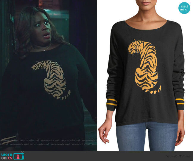 Sequin-Striped Tiger-Intarsia Sweater by Joan Vass worn by Ruby Hill (Retta) on Good Girls
