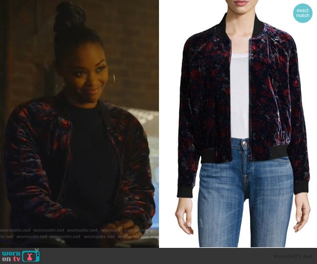 Mace Floral Velvet Bomber Jacket by Joie worn by Anissa Pierce (Nafessa Williams) on Black Lightning