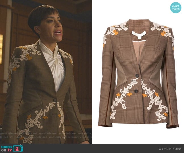 Appliqué Detail Plaid Jacket by Jonathan Simkhai worn by Lucca Quinn (Cush Jumbo) on The Good Fight