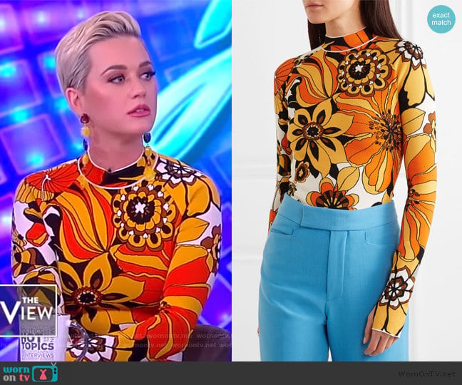 Floral jacquard-knit bodysuit by Kwaidan Editions worn by Katy Perry on The View