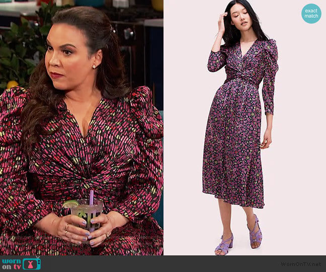 Marker Floral Devore Dress by Kate Spade worn by Gloria Calderon Kellett on Busy Phillips