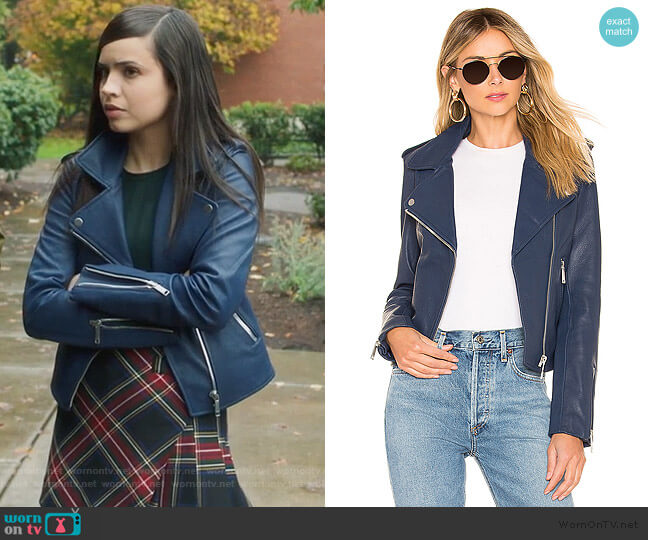 Kas Modern Biker Jacket by LTH JKT worn by Ava Jalali (Sofia Carson) on Pretty Little Liars The Perfectionists