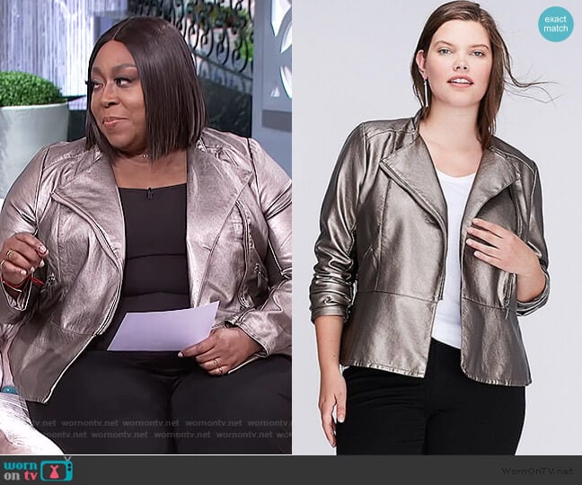 Metallic Moto Jacket by Lane Bryant worn by Loni Love on The Real