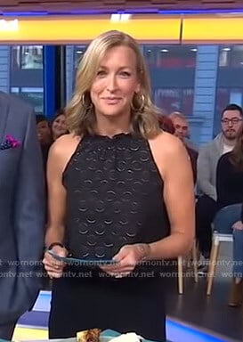 Lara’s black polka dot sleeveless top on Good Morning America