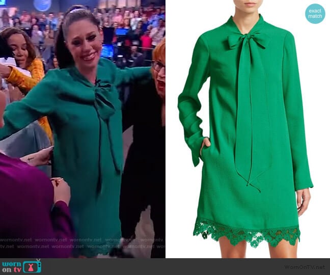 Cloque Neck Tie Lace Hem Dress by Lela Rose worn by Abby Huntsman on The View